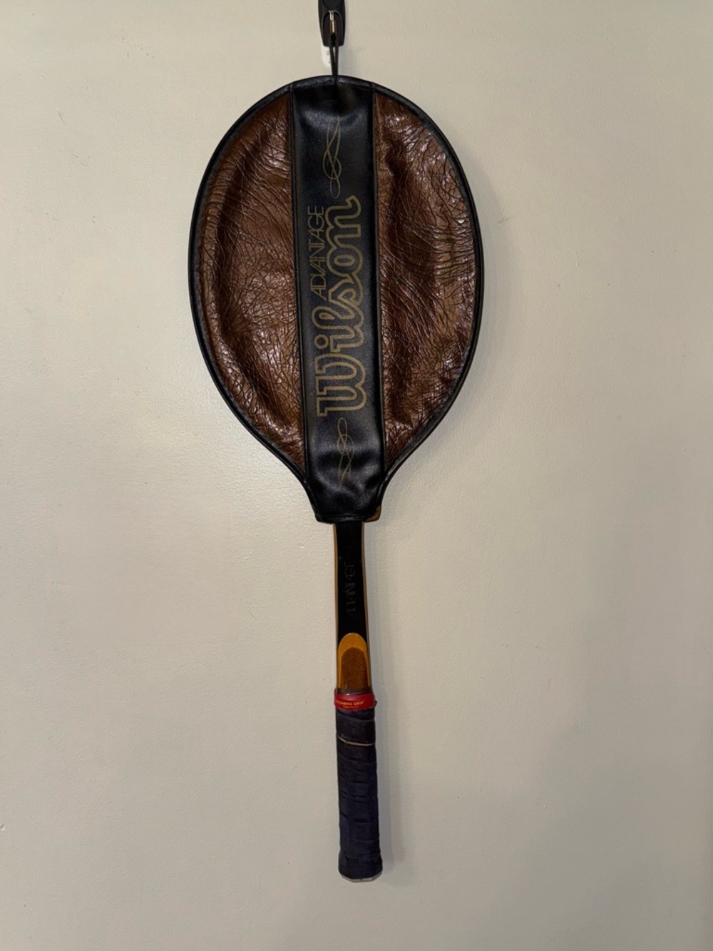 Vintage Wilson Wood Tennis Racket + Brown Leather Cover